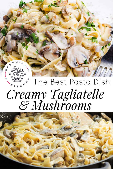 A 25 minute, quick, easy and creamy tagliatelle dish that showcases delicious cremini mushrooms contrasted with cream and garlic in a white wine sauce using parsley, white wine, garlic, and butter.
Serve this fantastic recipe with Homemade Garlic Bread for a delicious Italian meal you’ll love!
The best pasta recipe!
See errenskitchen.com for more easy, delicious recipes! White Wine Mushroom Pasta, Mushroom Alfredo Pasta Recipes, White Button Mushroom Recipes, Cremini Mushroom Recipes, White Wine Sauce Pasta, Mushroom Sauce Pasta, Best Pasta Recipe, Cream Of Mushroom Pasta, White Wine Pasta Sauce