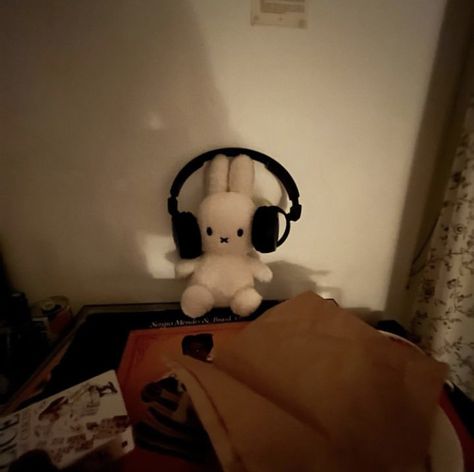 Miffy Listening To Music, Bunny Listening To Music, Miffy With Headphones, Listen To Music Aesthetic, Listening Music Aesthetic, Miffy Headphones, Listening To Music Aesthetic Headphones, Miffy Pfp, Miffy Stuff