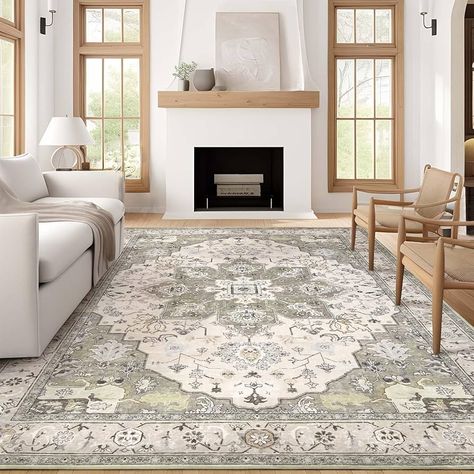 Amazon.com: Area Rug for Living Room 8x10 - Vintage Machine Washable Rugs Traditional Neutral Floor Carpet Soft Low Pile Area Carpet Big Oriental Rug Stain Resistant Modern Rug for Bedroom - Grey/Beige : Home & Kitchen 9x12 Rug Living Rooms, Living Room Rugs On Hardwood, Rug On Carpet Living Room, Neutral Floor, Neutral Flooring, Vintage Machine, Carpet Pattern, Neutral Area Rugs, Area Rug For Living Room