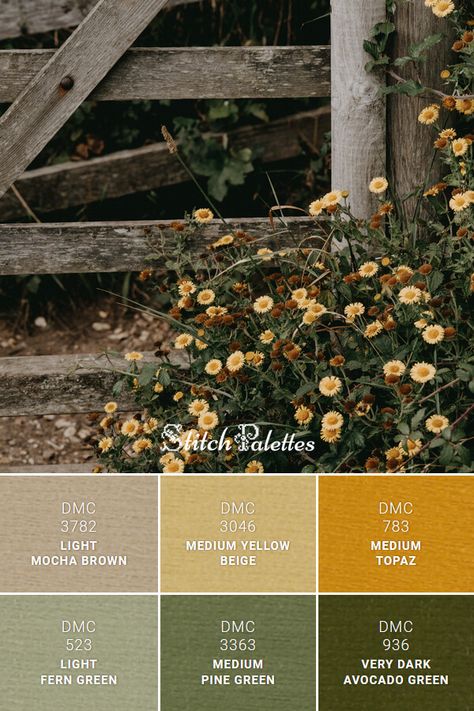 Sage Green And Yellow Decor, Tan And Yellow Color Palette, Green Yellow And Brown Color Palette, Cream And Yellow Aesthetic, Olive Green Mustard Yellow Color Palettes, Green And Oak Colour Palette, Rustic Yellow Color Palette, Emerald Green And Yellow Color Palette, Dark Green And Yellow Kitchen