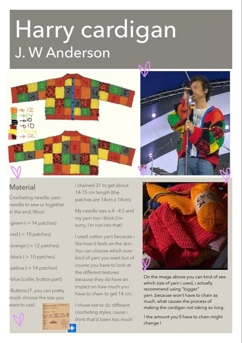 Harry Cardigan, Jw Anderson Cardigan, Cardigan Colorful, Harry Styles Cardigan, Clothing Crochet, Colorful Cardigan, Crochet Colorful, Hand Knit Cardigan, Cardigan Y2k