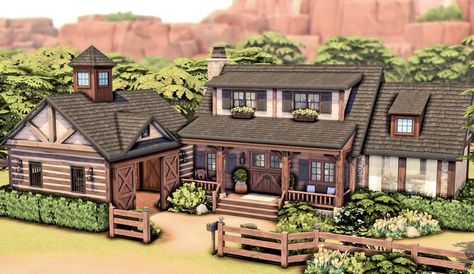 Small Ranch House Plans, Small Ranch House, Sims 4 Houses Layout, Timber Frame Home, Sims 4 House Plans, Sims 4 House Building, Sims 4 House Design, Casas The Sims 4, Sims Building