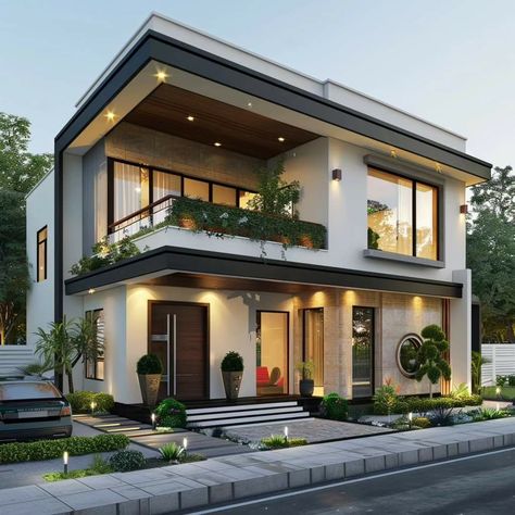 Luxury Modern Villa Design Exterior, Luxury Duplex House Design, 3 Storey House Design Modern, Rooftop Bbq, Dream House Pictures, House Structure Design, 3 Storey House Design, Building Design Plan, Architecture Facade