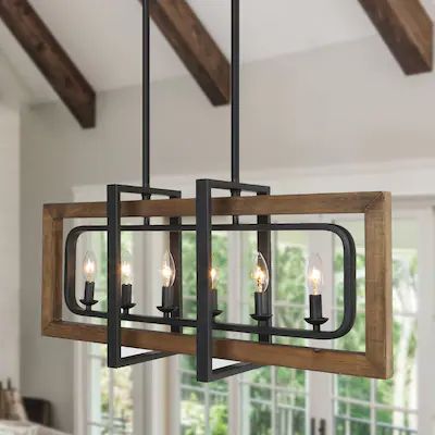 Ceiling Lights at Lowes.com Modern Farmhouse Kitchen Island, Farmhouse Kitchen Light Fixtures, Wood And Metal Chandelier, Modern Farmhouse Chandelier, Kitchen Island Light, Farmhouse Chandeliers, Rectangular Chandelier, Farmhouse Kitchen Island, Wooden Chandelier