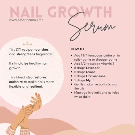 Best essential oils for nails + diy recipes including nail serum recipe, cuticle oil, and nail polish remover. Learn which essential oils can provide natural benefits for healthy nails and cuticles, plus carrier oils to use for healthy cuticles and how to use them. You'll love the nail serum recipe! Diy Nail Oil Recipe, How To Clean Up Cuticles, Nail Growth Serum Recipe, Nail Oil Recipes, How To Make Cuticle Oil, Diy Cuticle Oil Recipes, Diy Cuticle Remover, Essential Oils For Nails, Homemade Cuticle Oil