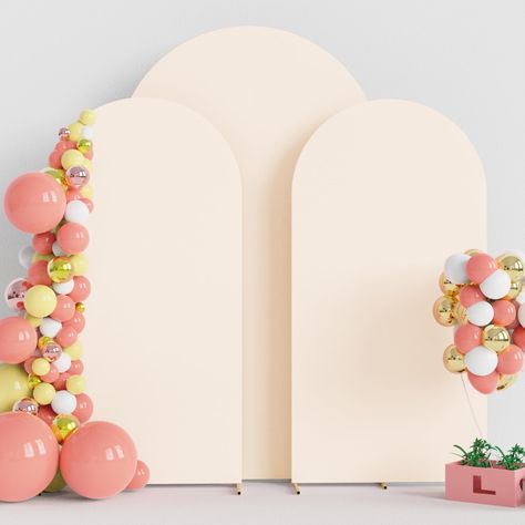 PRICES MAY VARY. 【Arch Covers Package】3 Piece wedding arch cover (Arch stand Not included). Material: Spandex. Color: Beige. Size: 8 x 4.6ft (HxW) / 6.6x3.3ft (HxW) / 6.6x3.3 (HxW). Decorate your party backdrop with our wedding arch covers to create an epic background for your celebration. 【Quality Material】The wedding arch backdrop stand cover is made of elastic spandex material, smooth touching and not easy to wrinkle. Chiara arch backdrop stand covers with light weight, can be easy to clean a 1st Birthday Arch Backdrop, Chiara Arch, Banquet Decor, Portable Backdrop, Citrus Baby, Backdrop Stands, Party Setup, Arch Backdrop, Romantic Proposal