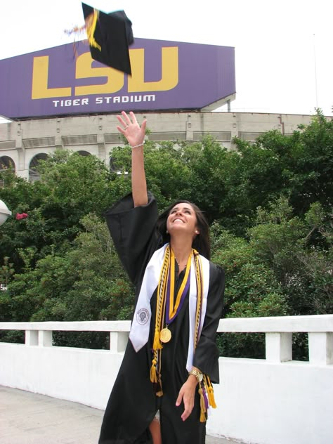 our LSU graduate - University Medalist - 4.0 gpa - lovin' purple, livin' gold!   Love Purple, Live Gold. Geaux Tigers! Lsu Graduation Pictures, Lsu Graduation, Graduate University, Grad Picture Ideas, Geaux Tigers, Grad Pics, Med School, College Degree, Graduation Pictures