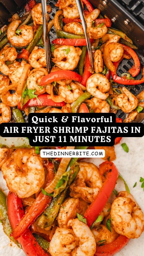 Say goodbye to your usual takeout, and hello to your new favorite meal! Our Air Fryer Shrimp Fajitas not only offer a mouthwatering, guilt-free twist on the classic fajita, but they're also incredibly easy to make. Discover how to create this delectable dish in your own kitchen with step-by-step instructions, ensuring that your next dinner becomes your best dinner yet – and your family will thank you! Air Fry Shrimp, Crock Pot Shrimp, Shrimp Fajita Recipe, Fry Shrimp, Air Fryer Shrimp, New Air Fryer Recipes, Shrimp Fajitas, Chicken Fajita Recipe, Juicy Shrimp