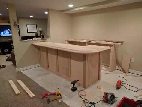 I built a bar in my basement - Imgur Base Cabinet Bar Ideas, Build A Bar Diy, Basement Dry Bar, Basement Dry Bar Ideas, Basement Bar Ideas Diy, Basement Bedroom Decor, Diy Basement Decor, Bedroom Ideas Basement, Diy Basement Bar