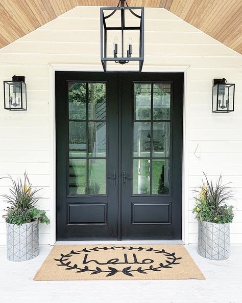 Tall Double Front Doors, Hut Ideas, Double Front Entry Doors, Front Door Inspiration, Entryway Design, Quonset Hut, Tile Roof, French Doors Exterior, Farmhouse Outdoor