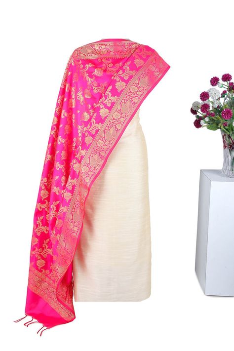 Dupatta Outfits, Banarasi Dupatta Suits, Pink Banarasi Dupatta, Pink Dupatta, Banarasi Suit, Banarasi Dupatta, Unstitched Dress Material, Organza Dupatta, Silk Dupatta