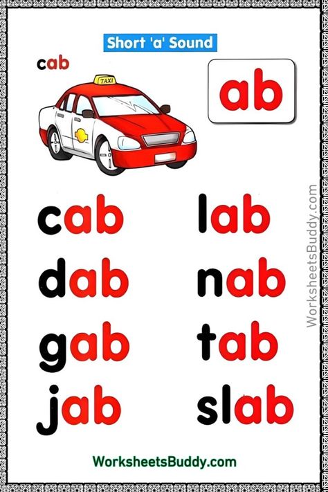 AB Word Family Worksheets and Free PDF Printables To Download Ab Word Family, Spell Words, Phonics Flashcards, Cvc Words Kindergarten, Phonics Posters, English Worksheets For Kindergarten, Word Family Worksheets, Learning Phonics, Kindergarten Reading Activities