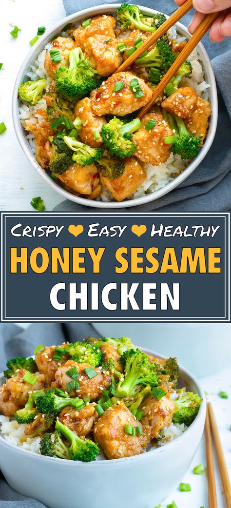 Easy Chicken Breast Recipe, Homemade Takeout, Chicken Broccoli Stir Fry, Chicken Chinese, Honey Sesame Chicken, Sesame Chicken Recipe, Honey Sesame, Healthy Honey, Easy Chicken Breast