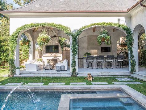 Optimize Summer Skies with Ideas from These Poolside Spaces - Cottage Journal Cottage Journal, Summer Skies, Pool Coping, Backyard Pool Designs, Swimming Pools Backyard, Summer Sky, Dream Backyard, Back Patio, Porch Patio