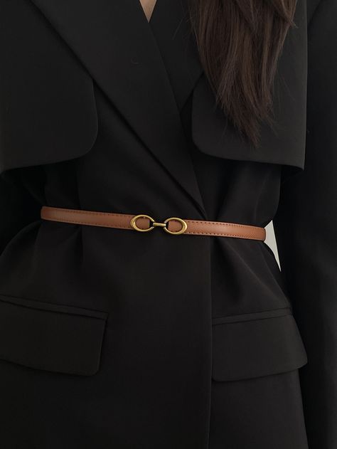 Brown  Collar  PU Leather   Embellished   Women Accessories Old Money Outfits, Money Belt, Office Outfits, Metal Buckles, Old Money, Belts For Women, Fashion Fashion, Belt Buckles, Apparel Accessories