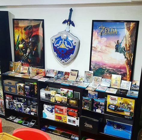 Legend Of Zelda Room, Zelda Room, Video Game Collection, Zelda Art, Legend Of Zelda Breath, Zelda Breath, Game Room Design, The Legend Of Zelda, Pinball Machine