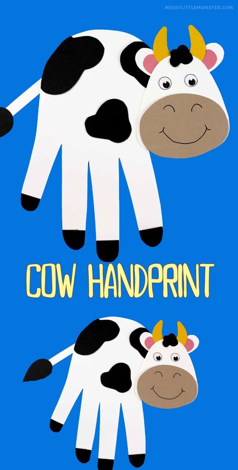 Handprint Cow Craft Cow Handprint Craft, Cow Handprint, Cow Crafts Preschool, Farm Activities Preschool, Easy Paper Crafts For Kids, Farm Week, Preschool Farm, Cow Craft, Crafts 2023