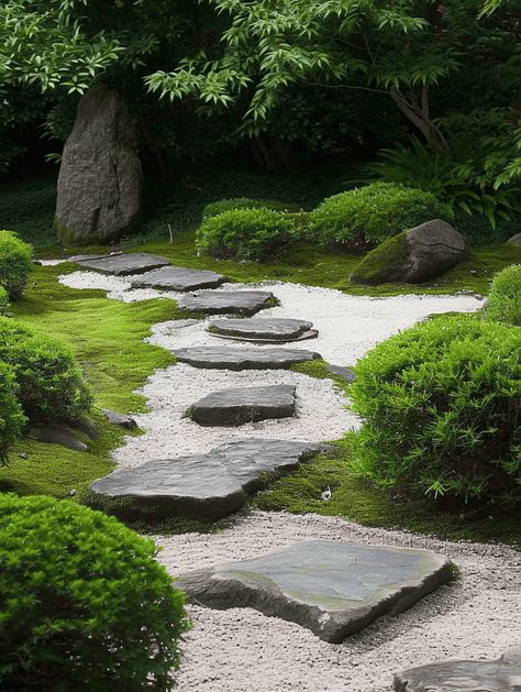 30+ Zen Garden Ideas That Will Inspire You Japanese Inspired Garden, Japanese Style Garden, Japanese Garden Landscape, Zen Garden Design, Japanese Zen Garden, Japan Garden, Meditation Garden, Garden Stepping Stones, Japanese Garden Design