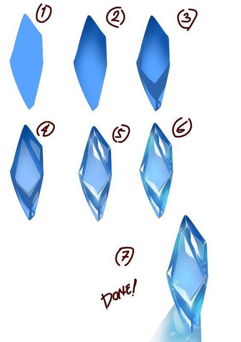 Crystal Shading Tutorial, How To Shade Gems, Ice Digital Art Tutorial, How To Color Crystals Digital, Crystal Tutorial Digital, Crystal Coloring Tutorial, How To Shade Silver, Cristal Drawing, Crystal Procreate