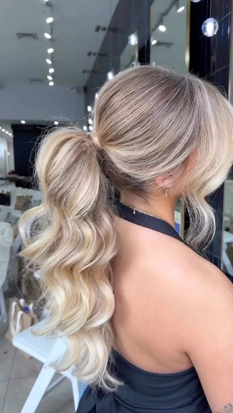 Boho Low Ponytail, Wedding Guest Hairstyles Hollywood Waves, Updo That Covers Ears, Braidsmade Hairstyle, Rehearsal Dinner Hair For Bride, Banquet Makeup, Wedding Ponytail Hairstyles, Bridesmaid Hair Inspo, Business Hair