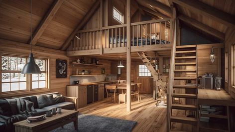 12+ Must-See Open Concept Small Cabin Loft Ideas for Maximum Space • 333+ Images • [ArtFacade] Cabin Loft Ideas, Small Cabin Loft, Small Cabin Plans With Loft, Storage Tiny House, Small Cabin With Loft, Lofted Cabin, Small House Remodel, Lofted Barn Cabin, Kitchen Tiny