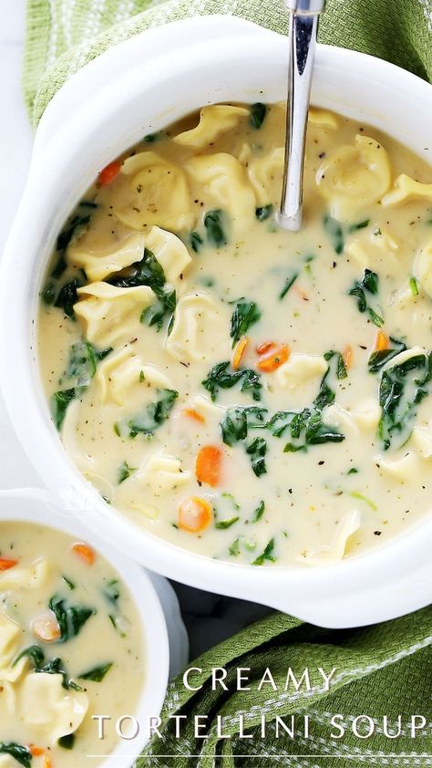 Easy Homemade Soups, Cheesy Tortellini, Creamy Tortellini Soup, Soup Recipes Vegetarian, Spinach Tortellini Soup, Creamy Tortellini, Creamy Soup Recipes, Spinach Tortellini, Tortellini Recipes