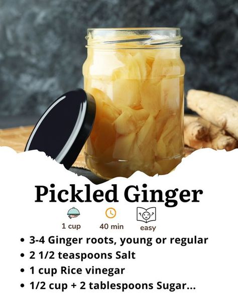 Quick Pickled Ginger, Pickled Ginger Recipe, Boere Resepte, Fermentation Jar, Pickled Recipes, Pickled Foods, Ginger Recipe, Fermenting Jars, Ginger Roots