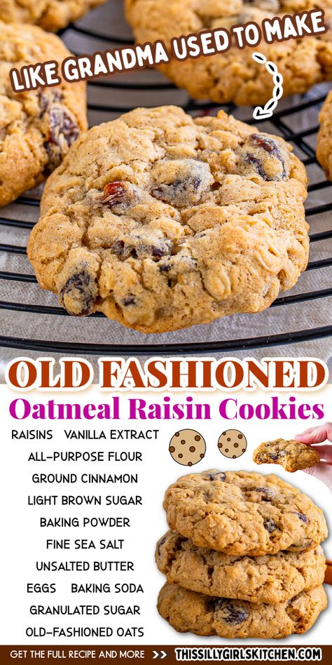 This is the BEST recipe for old fashioned oatmeal raisin cookies that come out soft and chewy every time. Loaded with oats, raisins, and warm spice, this is by far the best recipe out there! These cookies are made with simple ingredients that make a wonderfully chewy texture. They bake up perfectly golden brown and stay fresh for days! Soft Oatmeal Raisin Cookies, Easy Oatmeal Raisin Cookies, Oatmeal Raisin Cookies Recipe, Old Fashioned Oatmeal Cookies, Raisin Cookies Recipe, Best Oatmeal Raisin Cookies, The Best Oatmeal, Best Oatmeal Cookies, Cookie Recipes Oatmeal Raisin