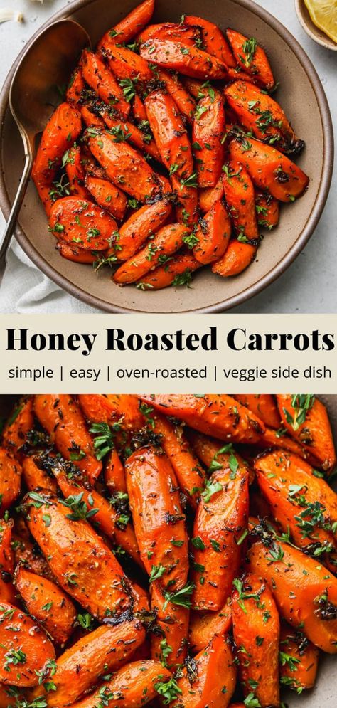 Simple Honey Roasted Carrots (Oven 400F) | Walder Wellness, RD Carrots Oven, Carrots In Oven, Oven Roasted Carrots, Honey Carrots, Carrots Side Dish, Traditional Thanksgiving Recipes, Thanksgiving Vegetables, Roasted Carrots Recipe, Honey Roasted Carrots