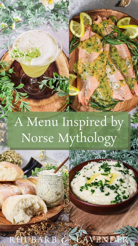 Celebrate Norse Mythology with an epic menu. This recipe series takes inspiration from the gods and goddesses of Vanaheim like Frey, Njord and Freyja. Recipes include braised beef shanks, salt baked fish, wheat shaped potato rolls, and more! Perfect for a Norse Mythology inspired dinner party or any special occasion. Viking Dinner, Braised Beef Shanks, Salt Baked Fish, Movie Recipes, Ancient Food, Beef Shanks, Hobbit Food, Food Of The Gods, Viking Food