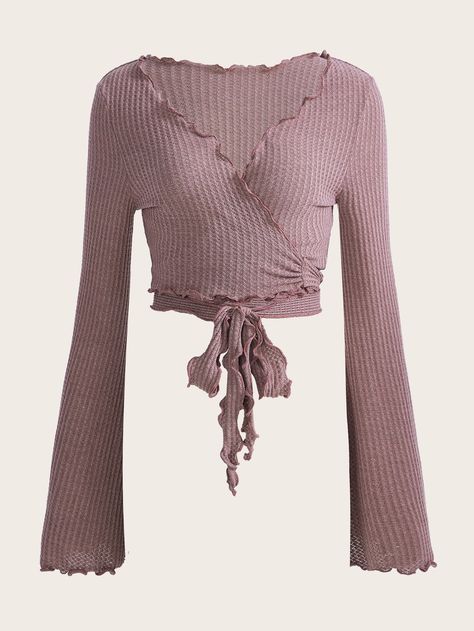 Mauve Purple Casual Collar Long Sleeve Knitted Fabric Plain  Embellished Slight Stretch Spring/Fall Women Clothing Purple Top Outfit, Shein Icon, Mode Inspo, Women T Shirts, Fashion Design Clothes, Fancy Outfits, Mean Girls, Lookbook Outfits, Dream Clothes