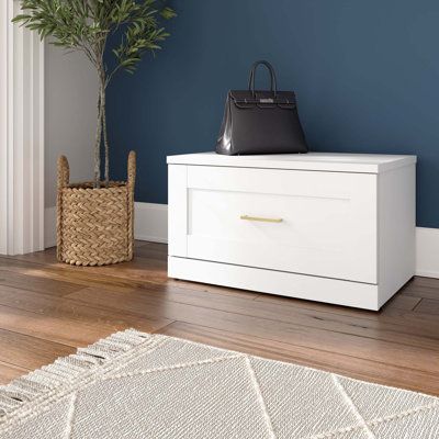 The Latitude Run® 30W Shoe Bench with Drawer combines quality and style to offer an ideal entryway organizer. Durable thermally fused laminate on bench top surface fends off scratches, stains and moisture from everyday use. The top of the mudroom bench supports up to 250 pounds. Your choice of Matte Brushed Brass or Brushed Nickel hardware (both included in your order) allow you to personalize your product to perfection. Shaker style designs and a fresh finish work perfectly in transitional and Bench With Drawer, Accent Cabinet Living Room, Filing Cabinet Storage, Entryway Organizer, Bench With Drawers, Reception Furniture, Office Storage Cabinets, Shoe Bench, Home Office Storage