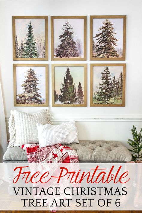 Free Printable Vintage Christmas Tree Art | A free Christmas printable art set of 6 featuring vintage Christmas trees that work in all types of decorating styles. #printableart #Christmasart Types Of Decorating Styles, Gallery Wall Printables, Christmas Tree Art, Decorating Styles, Printable Vintage, Free Christmas Printables, Christmas Printable, Mini Christmas Tree, Vintage Christmas Tree