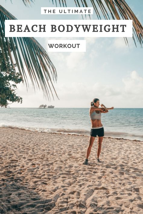 Beach Workout No Equipment, Beach Workout Aesthetic, One Dumbbell Workout, Sand Workout, Beach Workout Routine, Beach Exercise, Han Aesthetic, Hotel Room Workout, Vacation Workout