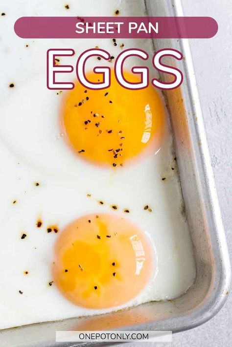 These Sheet Pan Eggs come together so quickly and easily! A cross between sunny side-up eggs and over-easy eggs, baking eggs in the oven is a great hands-free way of preparing breakfast! Sheet Pan Eggs, Eggs In The Oven, Egg Breakfast Recipes Easy, Party Entrees, Eggs In Oven, Sunny Side Up Eggs, Sunnyside Up Eggs, Breakfast Cheese, Strawberry Breakfast