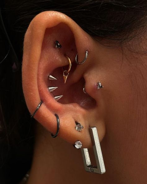 Cool Ear Piercings Punk, Tongue Piercing Ideas, Edgy Piercings, Canine Bites Piercing, New Ear Piercing, Unique Ear Piercings, Piercing Inspo, Cool Ear Piercings, Pretty Ear Piercings