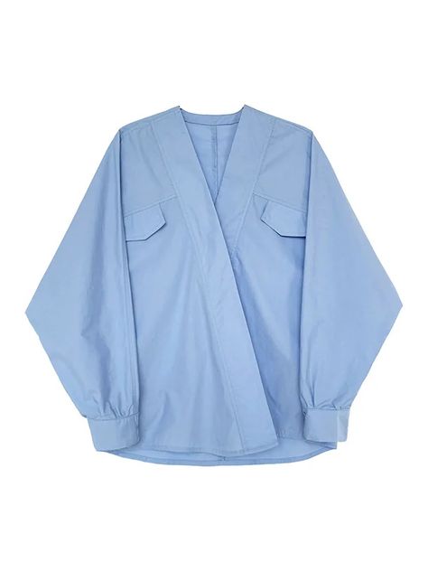 Trendy Batwing Sleeves Solid Color V-Neck Blouses French Spring Style, Loose Fit Shirts, Blue White And Black, Collars For Women, V Neck Blouse, Shirt Fashion, Trendy Tops, Batwing Sleeve, Cotton Style