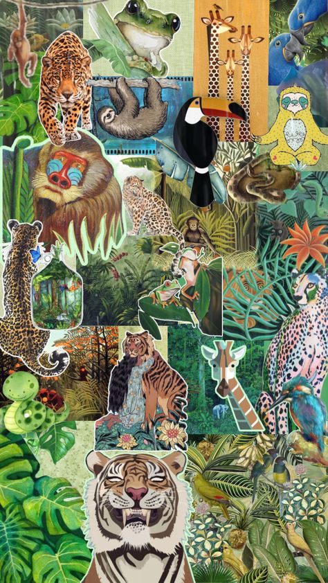 Jungle Collage Art, Zoo Aesthetic Wallpaper, Junglecore Aesthetic, Jungle Mood Board, Zoology Wallpaper, Zoology Aesthetic, Zoo Wallpaper, Jungle Aesthetic, Science Drawing