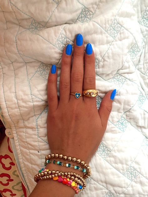 Spring Break Nails, Broken Nails, Simple Gel Nails, Summery Nails, Blue Nail Polish, Cute Gel Nails, Round Nails, Blue Nail, Nail Jewelry