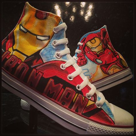 Iron Man Custom Converse All Stars by ~VeryBadThing on deviantART Marvel Clothing, Marvel Shoes, Marvel Accessories, Marvel Jewelry, Customized Shoes, Wall Art Simple, Painted Canvas Shoes, Marvel Clothes, Converse All Stars