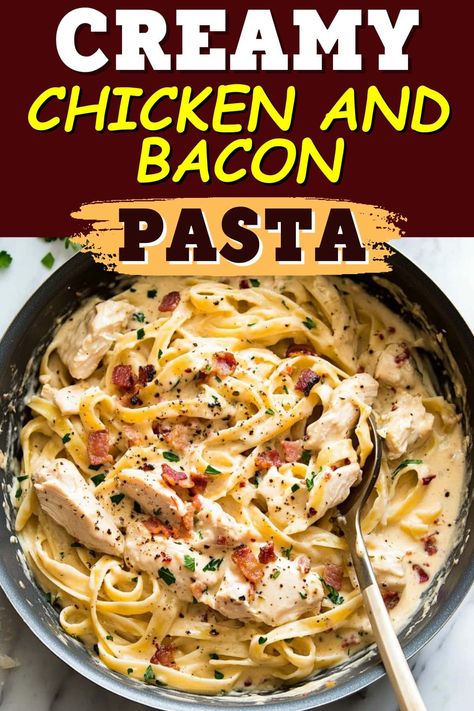 Chicken Bacon Pasta Crockpot, Creamy Chicken And Corn Pasta With Bacon, Easy Hot Meals, Chicken Bacon Carbonara Pasta, Quick Chicken Meals, Chicken Bacon Pasta Recipes, Creamy Chicken And Bacon Pasta, Creamy Bacon Pasta, Chicken And Bacon Carbonara