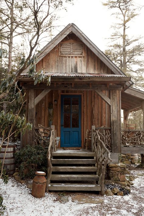 Rustic Tiny House in the Woods Rustic Tiny House, Rustic Cabins, Little Cabin In The Woods, Wooden Cabin, Tiny Cabins, Little Cabin, Tiny Cabin, Guest Cottage, Rustic Cottage