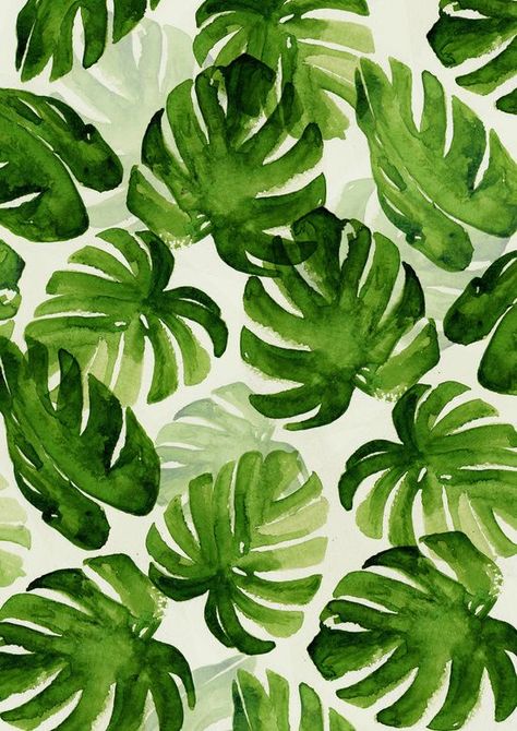 TROPICAL Art Print …: Green Leaves, Watercolor Painting, Green, Pattern, White, Art, Watercolour Painting