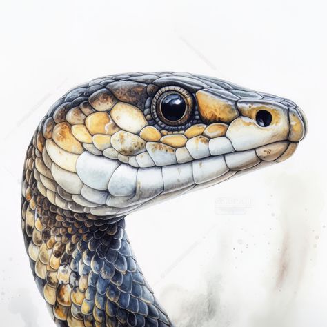 Snake Watercolor, Animal Digital Art, Snake Painting, Cobra Art, Gcse Art Sketchbook, Abstract Art Painting Techniques, Portrait Watercolor, Snake Art, Art Watercolor Painting