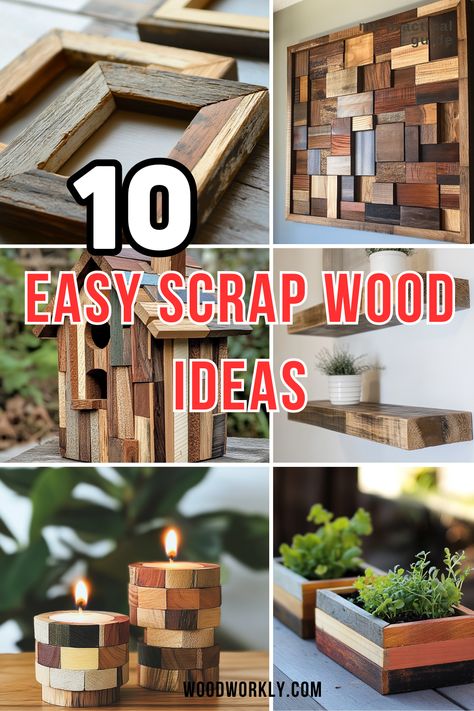 Discover innovative and practical ways to use scrap wood in your next project. From home decor to functional items, these ideas will help you turn leftover wood into beautiful creations. #ScrapWood #DIYProjects #WoodworkingIdeas Scrap Wood Trim Crafts, Gifts Made With Wood, What To Do With 2x4 Scraps, Easy Wood Projects That Sell Fast, Wood Recicle Ideas, Handmade Picture Frames Wood, Art With Wood Scraps, Simple Scrap Wood Projects, Wood Strip Projects