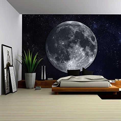 Wall26.com - Art Prints - Framed Art - Canvas Prints - Greeting Cards - Posters - Home Decor & more | Wall26 Moon On Wall, Planet Decor, Space Themed Bedroom, Canvas Painting For Beginners, Boy Bedroom Design, Bedroom Wall Paint, Moon Decor, Painting For Beginners, Amazon Home Decor