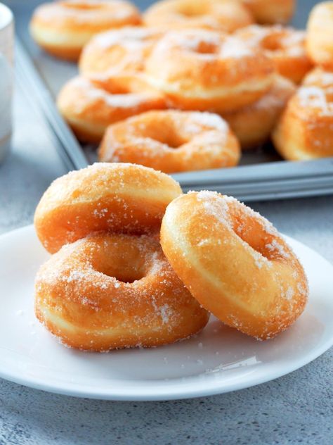 Basic Fried Donuts - Fried Doughnut Recipe, Deep Fried Donuts, Homemade Doughnut Recipe, Doughnut Recipe Easy, Easy Donut Recipe, Easy Donuts, Homemade Donuts Recipe, Fried Donuts, Homemade Doughnuts