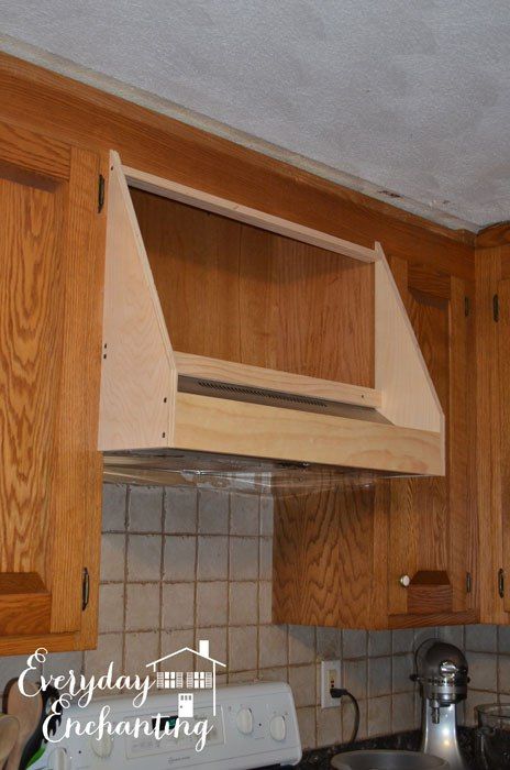 DIY Storage Range Hood | Everyday Enchanting Range Hood Cover, Kitchen Vent Hood, Kitchen Vent, Wood Range Hood, Diy Rangement, Hood Cover, Kitchen Range Hood, Home Remodeling Diy, Kitchen Hoods