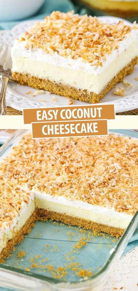 Cheesecake Coconut, Coconut Recipes Dessert, Cheesecake Layer, Coconut Dessert, Coconut Cheesecake, Coconut Desserts, Cracker Crust, Creamy Cheesecake, Coconut Recipes