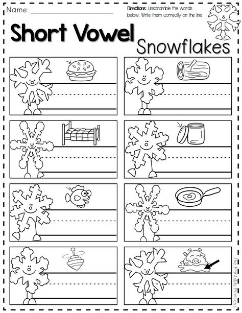 FREEBIE -- reading, writing, and math printables for winter. Perfect for after winter break! Winter Activities For Kindergarten, January Kindergarten, Winter Printables, Middle Sounds, Winter Reading, Language Arts Worksheets, Kindergarten Reading Activities, Kindergarten Language Arts, Literacy Worksheets